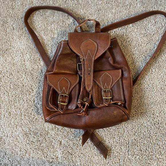 Morrocan Brown Leather Backpack - Picture 1 of 2
